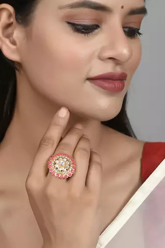 Set of 2 gold plated kundan enamelled traditional finger rings