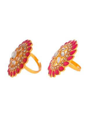 Set of 2 gold plated kundan enamelled traditional finger rings 3