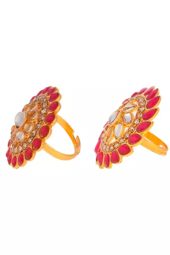 Set of 2 gold plated kundan enamelled traditional finger rings