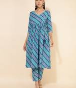 Janasya women's blue cotton bandhani printed co-ords set