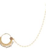 Traditional Ethnic Bridal Nose Ring/Nath Without Piercing with Pearl Chain Encased with Pearl Stone