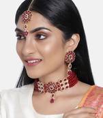Traditional Pearl Choker Necklace Jewellery Set with Earrings & Maang Tikka Set for Women