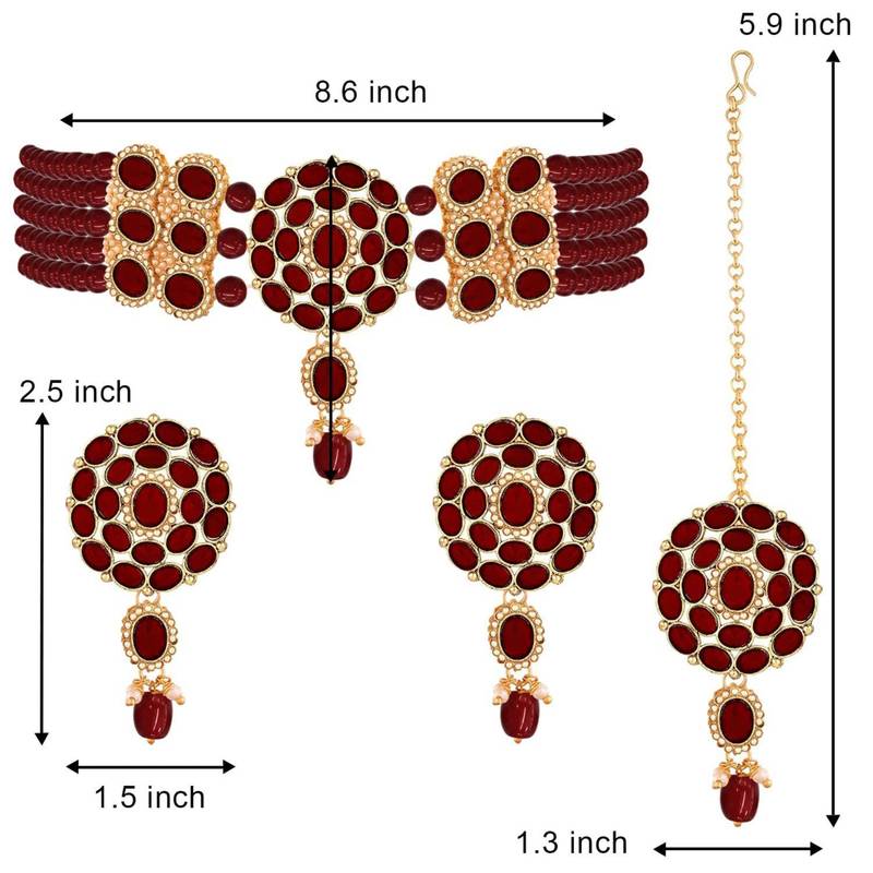 Traditional Pearl Choker Necklace Jewellery Set with Earrings & Maang Tikka Set for Women