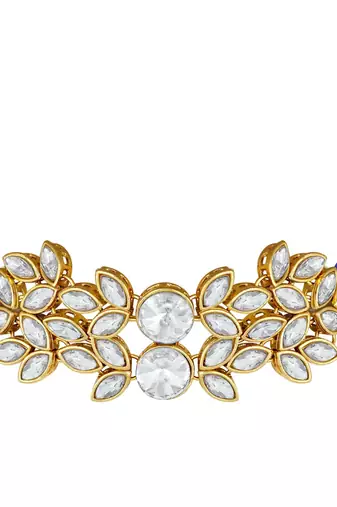 Gold Plated Traditional Kundan Stone Studded Pearl Choker Necklace Set For Women 