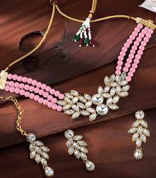 Traditional Stone Studded Pearl Choker Necklace Set For Women 
