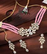 Traditional Stone Studded Pearl Choker Necklace Set For Women 