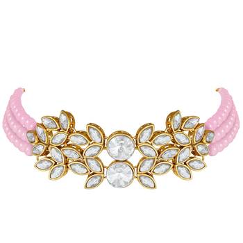 Traditional Stone Studded Pearl Choker Necklace Set For Women  5