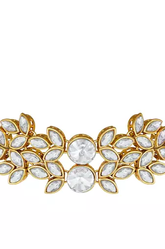 Traditional Stone Studded Pearl Choker Necklace Set For Women 