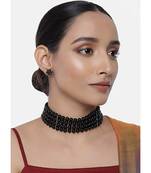 Traditional Black Pearl Beaded Stylish Moti Choker Necklace Jewellery Set with Stud Earrings for women