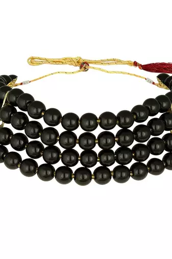 Traditional Black Pearl Beaded Stylish Moti Choker Necklace Jewellery Set with Stud Earrings for women
