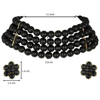 Traditional Black Pearl Beaded Stylish Moti Choker Necklace Jewellery Set with Stud Earrings for women 5