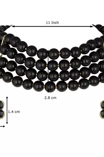 Traditional Black Pearl Beaded Stylish Moti Choker Necklace Jewellery Set with Stud Earrings for women