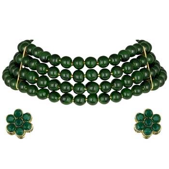 Traditional Green Pearl Beaded Stylish Moti Choker Necklace Jewellery Set with Stud Earrings for women 3