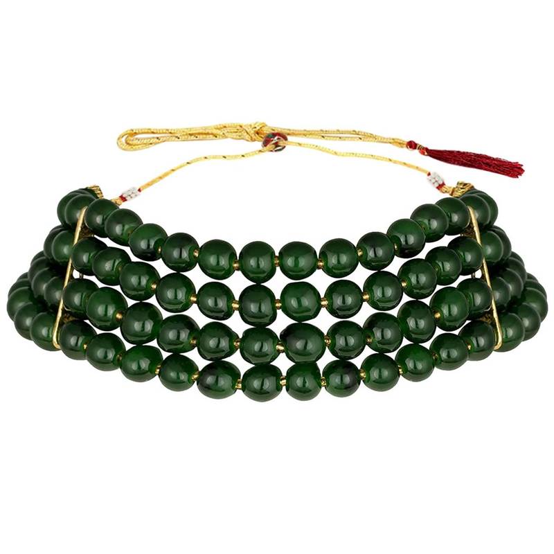 Traditional Green Pearl Beaded Stylish Moti Choker Necklace Jewellery Set with Stud Earrings for women