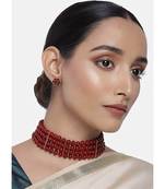 Traditional Maroon Pearl Beaded Stylish Moti Choker Necklace Jewellery Set with Stud Earrings for women/Girls
