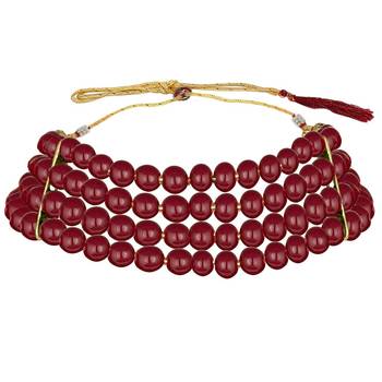 Traditional Maroon Pearl Beaded Stylish Moti Choker Necklace Jewellery Set with Stud Earrings for women/Girls 5