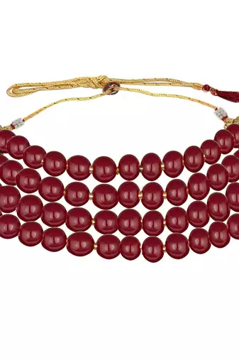 Traditional Maroon Pearl Beaded Stylish Moti Choker Necklace Jewellery Set with Stud Earrings for women/Girls