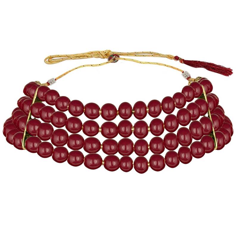 Traditional Maroon Pearl Beaded Stylish Moti Choker Necklace Jewellery Set with Stud Earrings for women/Girls
