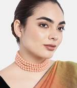 Traditional Pearl Beaded Stylish Moti Choker Necklace Jewellery Set with Stud Earrings for women/Girls