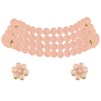 Traditional Pearl Beaded Stylish Moti Choker Necklace Jewellery Set with Stud Earrings for women/Girls 2