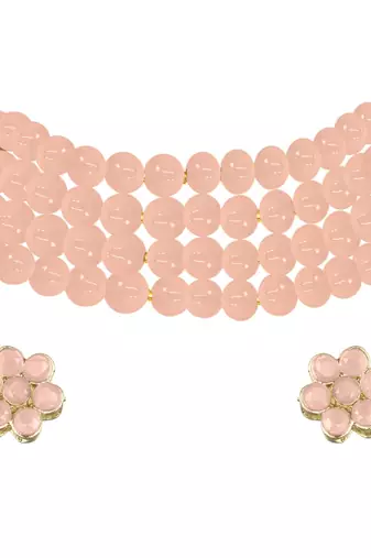 Traditional Pearl Beaded Stylish Moti Choker Necklace Jewellery Set with Stud Earrings for women/Girls