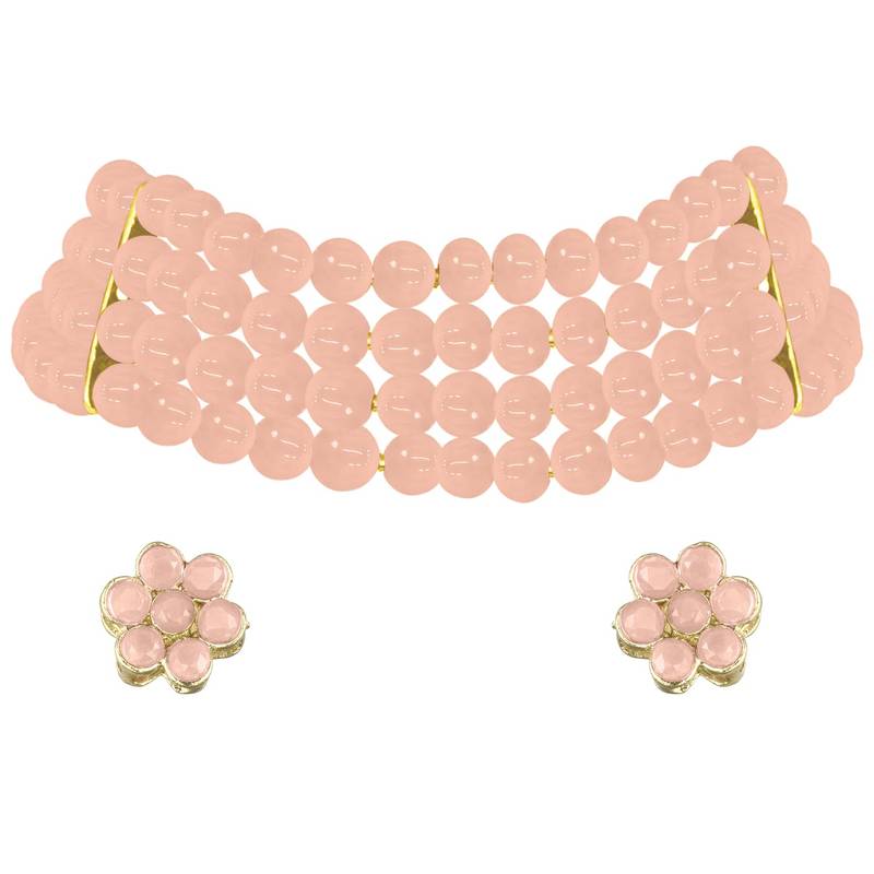 Traditional Pearl Beaded Stylish Moti Choker Necklace Jewellery Set with Stud Earrings for women/Girls