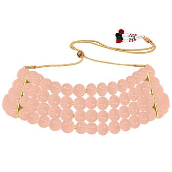 Traditional Pearl Beaded Stylish Moti Choker Necklace Jewellery Set with Stud Earrings for women/Girls 5