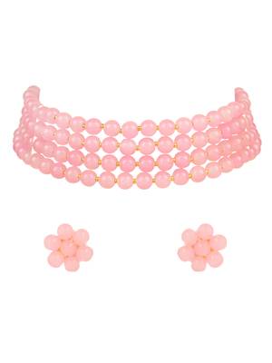 Traditional Pearl Beaded Stylish Moti Choker Necklace Jewellery Set with Stud Earrings for Women/Girls 2