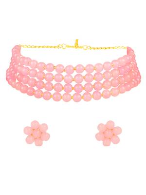 Traditional Pearl Beaded Stylish Moti Choker Necklace Jewellery Set with Stud Earrings for Women/Girls 3