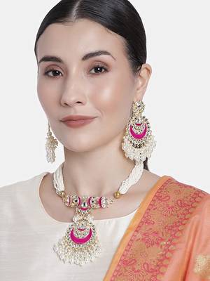 Meenakari Pearl & Kundan Studded Choker Necklace Jewellery Set 1