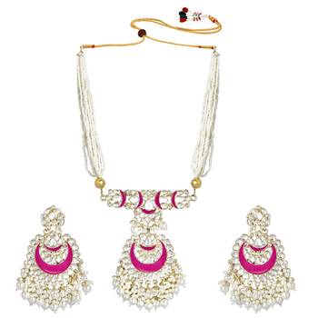 Meenakari Pearl & Kundan Studded Choker Necklace Jewellery Set 2