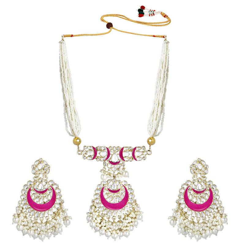 Meenakari Pearl & Kundan Studded Choker Necklace Jewellery Set