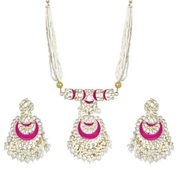 Meenakari Pearl & Kundan Studded Choker Necklace Jewellery Set 3