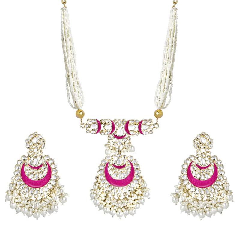 Meenakari Pearl & Kundan Studded Choker Necklace Jewellery Set