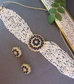 Traditional CZ Crystal Studded Pearl Choker Necklace Jewellery Set