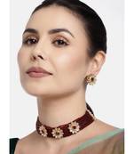 Traditional Floral Pearl & Kundan Choker Necklace Jewellery Set With Earrings for Women/Girls
