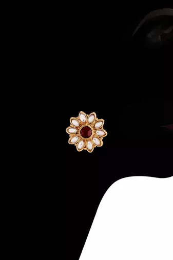 Traditional Floral Pearl & Kundan Choker Necklace Jewellery Set With Earrings for Women/Girls