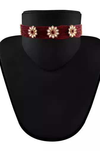 Traditional Floral Pearl & Kundan Choker Necklace Jewellery Set With Earrings for Women/Girls