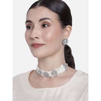 Traditional Pearl Beaded Choker Necklace Jewellery Set with Earrings For Women/Girls 1