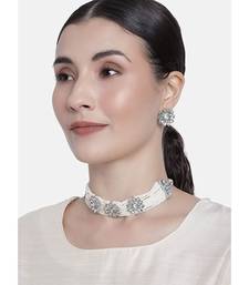 Traditional Pearl Beaded Choker Necklace Jewellery Set with Earrings For Women/Girls
