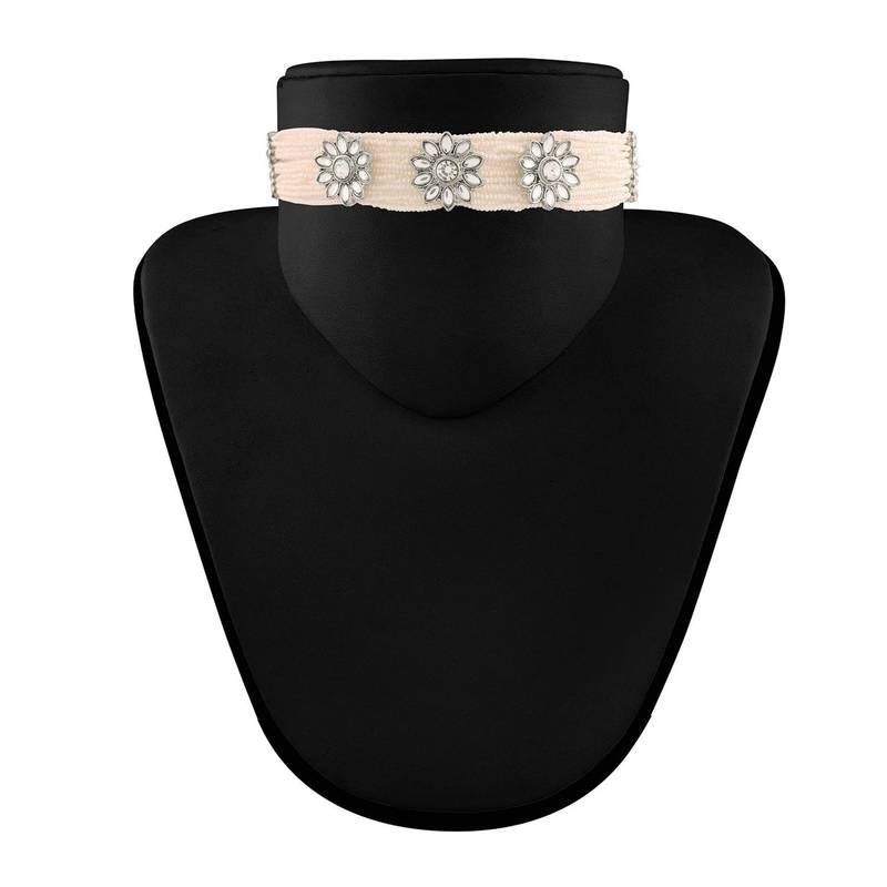 Traditional Pearl Beaded Choker Necklace Jewellery Set with Earrings For Women/Girls