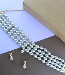 Traditional Pearl Beaded Stylish Moti Choker Necklace Jewellery Set with Earrings for Women/Girls