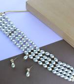Traditional Pearl Beaded Stylish Moti Choker Necklace Jewellery Set with Earrings for Women/Girls