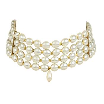 Traditional Pearl Beaded Stylish Moti Choker Necklace Jewellery Set with Earrings for Women/Girls 2