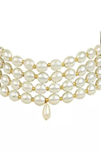Traditional Pearl Beaded Stylish Moti Choker Necklace Jewellery Set with Earrings for Women/Girls