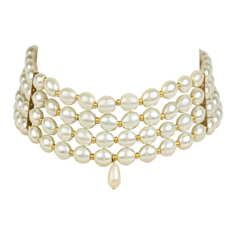 Traditional Pearl Beaded Stylish Moti Choker Necklace Jewellery Set with Earrings for Women/Girls