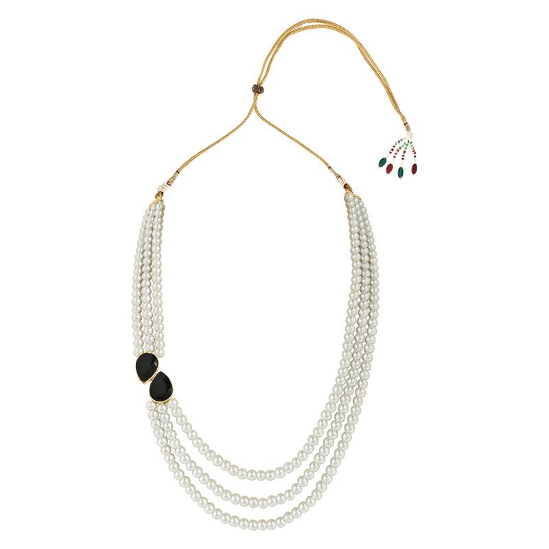 Traditional Stone Studded Pearl Long Necklace Jewellery Set For Women/Girls