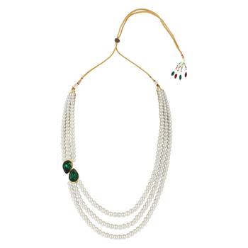 Traditional Stone Studded Pearl Long Necklace Jewellery Set 2