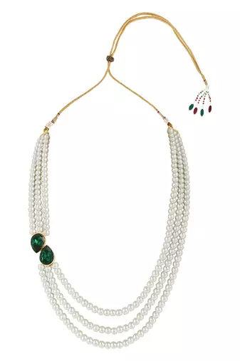 Traditional Stone Studded Pearl Long Necklace Jewellery Set