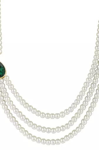 Traditional Stone Studded Pearl Long Necklace Jewellery Set